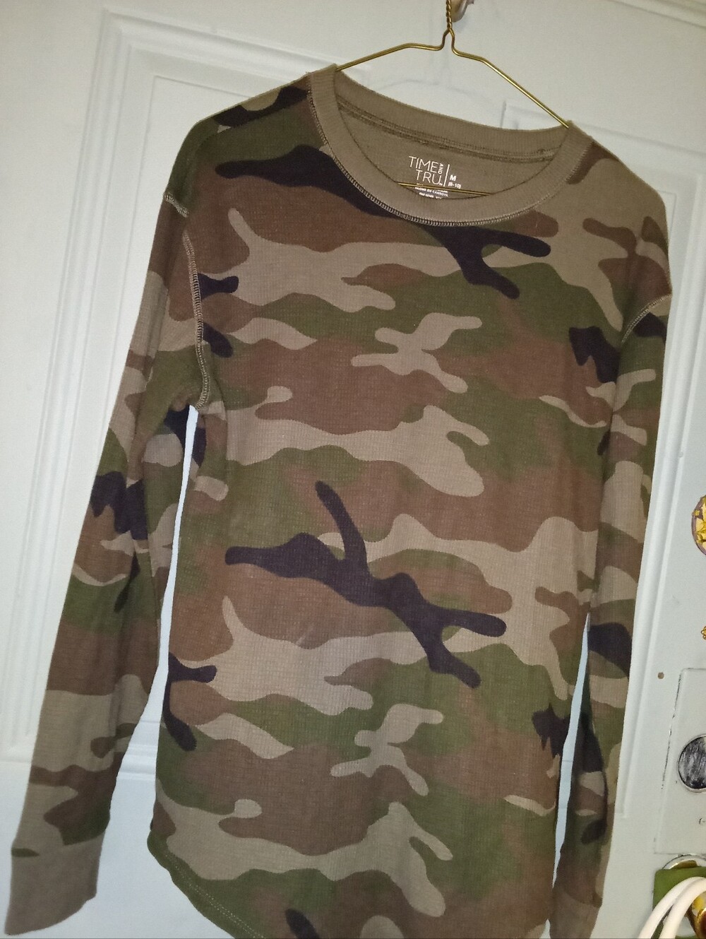 Time and Tru Men's Camouflage Long Sleeve Thermal Shirt - Green/Brown Camo